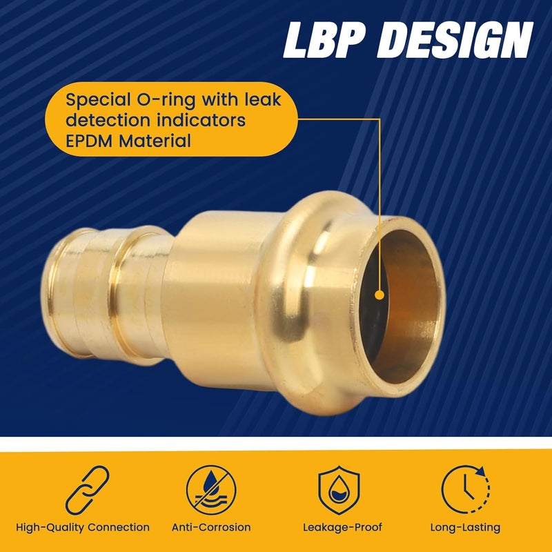 Abbiemo 10PCS 1/2 inch Propress x 1/2 inch PEX-A Adapter Crimp Fittings Brass Coupling with EPDM O-Ring for Copper Pipe Connections Lead-Free Brass 250 PSI Pressure Rating Leak-Proof - Image 4